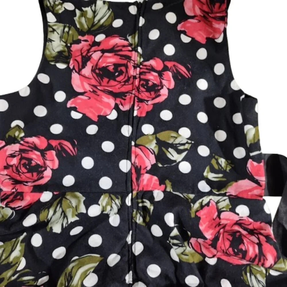 Bonnie Jean Junior Girls Size 12 Black & White Polka Dot Dress with Rose